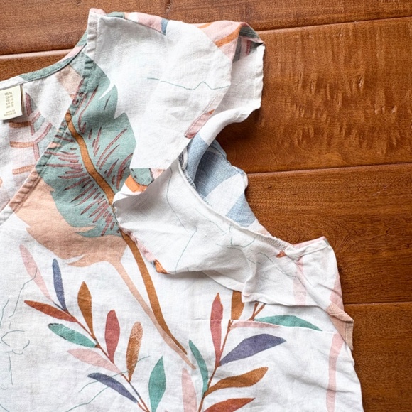 Cynthia Rowley 100% Linen Tunic Dress L Tropical Leaf Print Boho - Picture 5 of 10